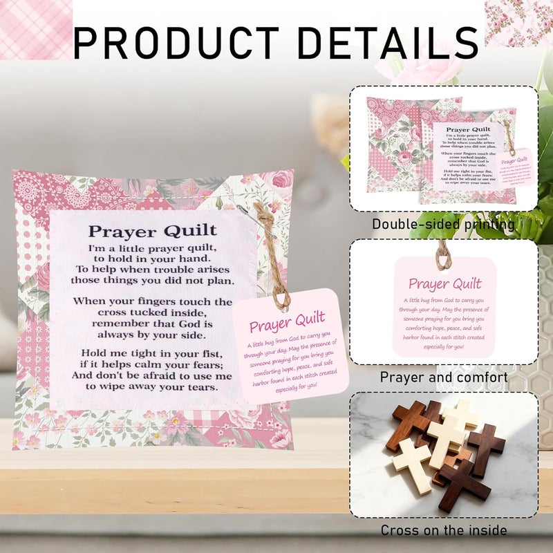 Keluna Prayer Quilt with Cross Inside - 6Pack Pink Mini Pocket Prayer Quilt Square with Scripture Poem, Handmade Faith Religious Church for Christian Pastor Cancer Patients Familes - Image 3